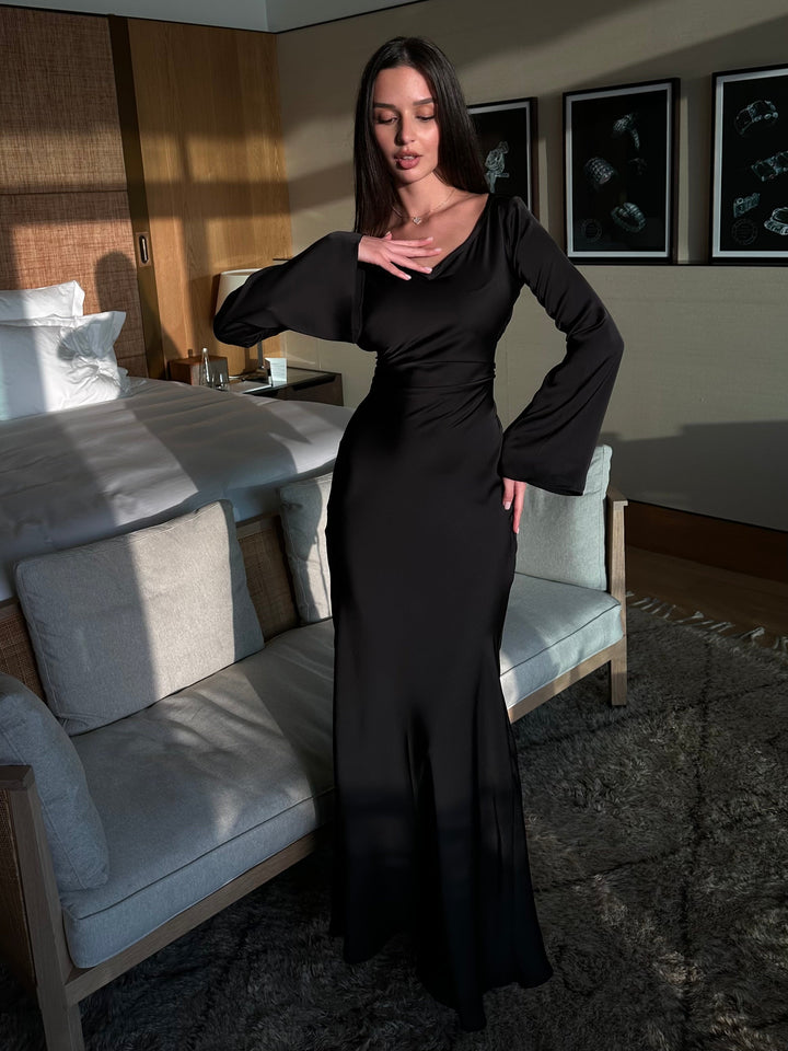 Women's Elegant Long Sleeve Evening Dress | Maxi