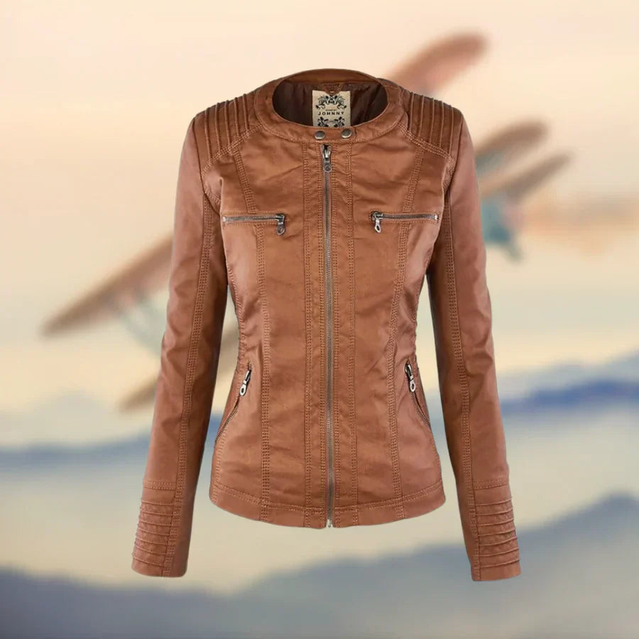 Women's Full Zip Hooded Leather Jacket | Winter