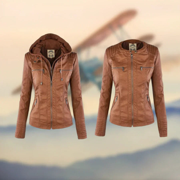 Women's Full Zip Hooded Leather Jacket | Winter