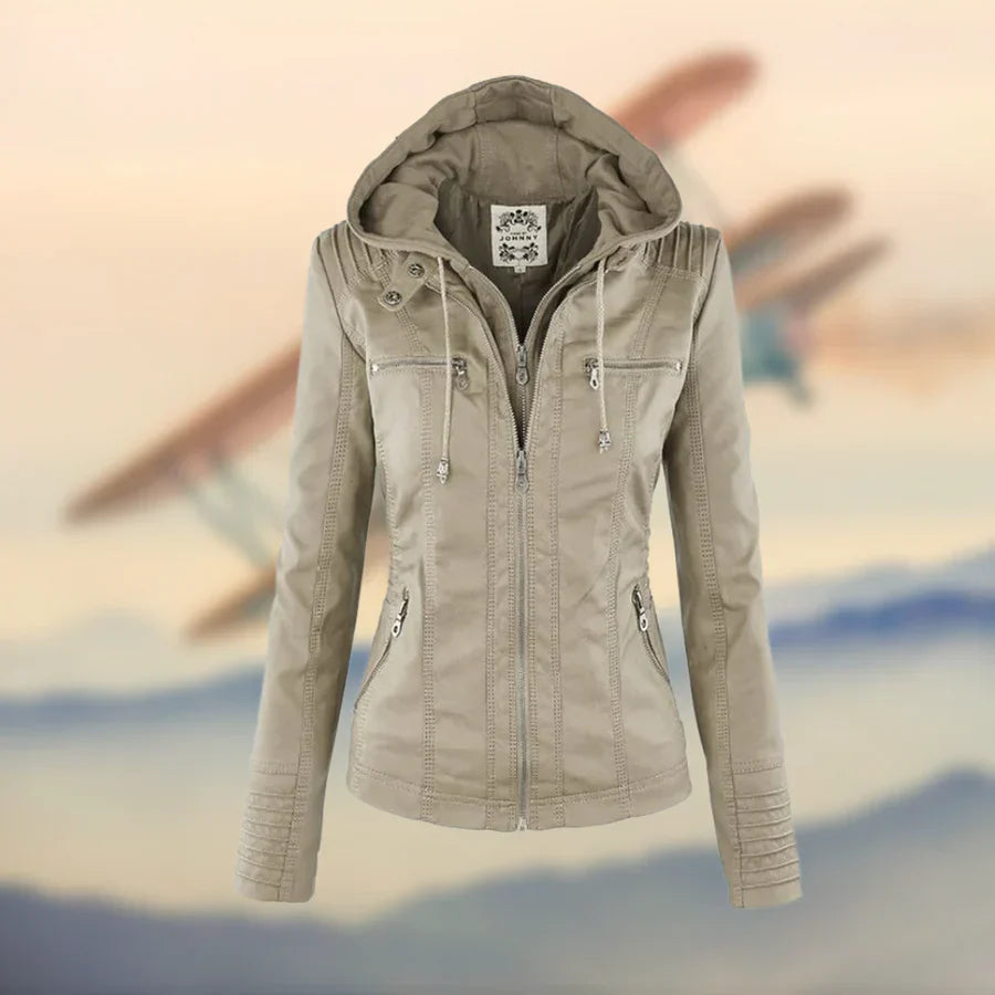 Women's Full Zip Hooded Leather Jacket | Winter