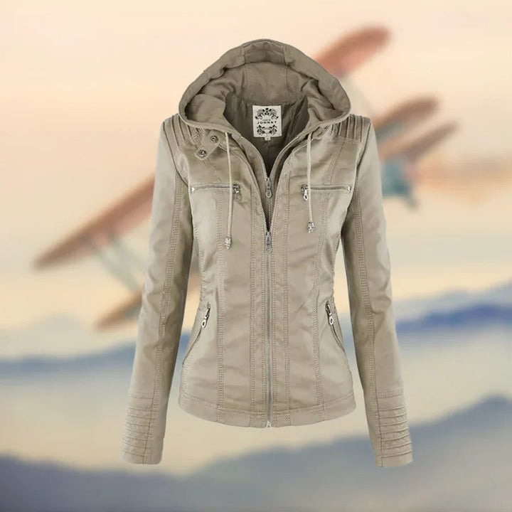 Women's Full Zip Hooded Leather Jacket | Winter