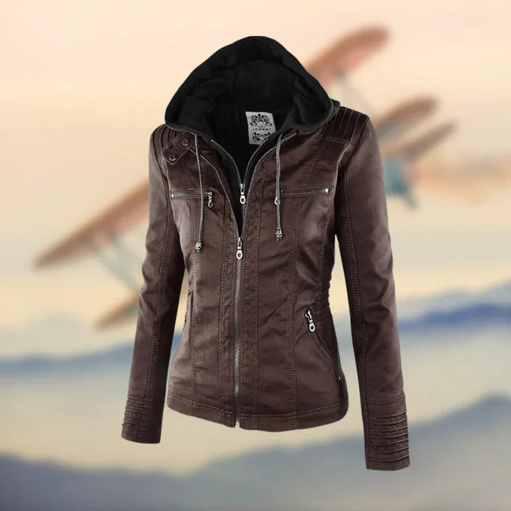 Women's Full Zip Hooded Leather Jacket | Winter