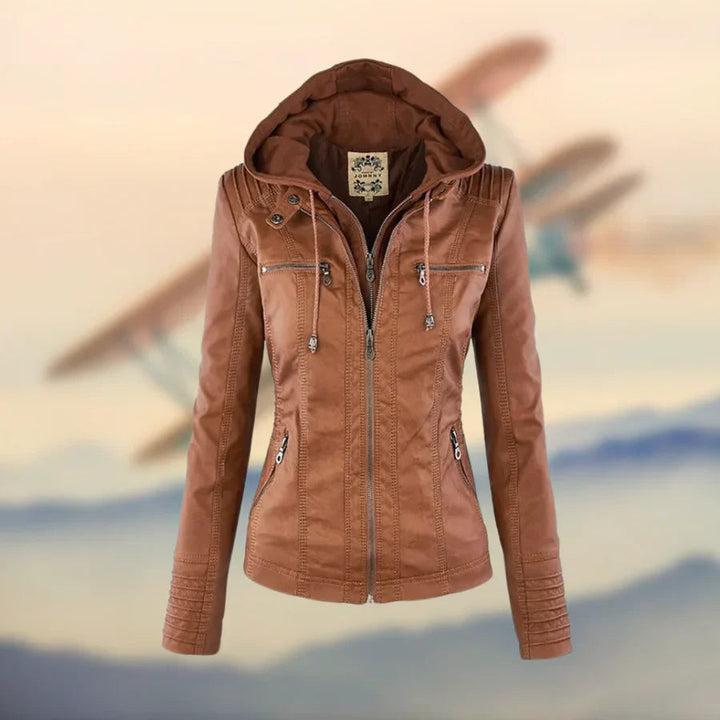 Women's Full Zip Hooded Leather Jacket | Winter