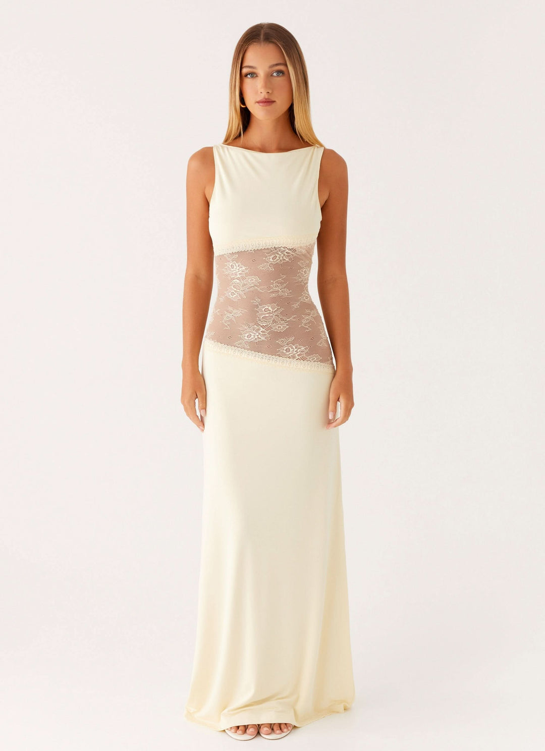 Women's Elegant Sleeveless Lace Cutout Dress | Maxi