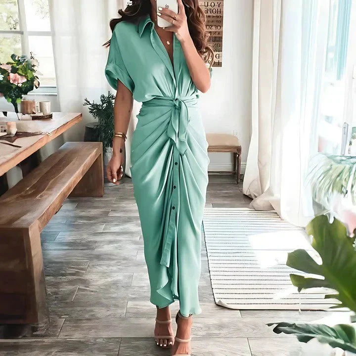 Women's Wedding Guest Collared V Neck Dress | Midi