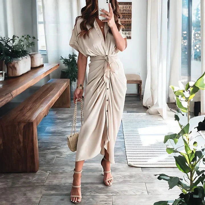 Women's Wedding Guest Collared V Neck Dress | Midi