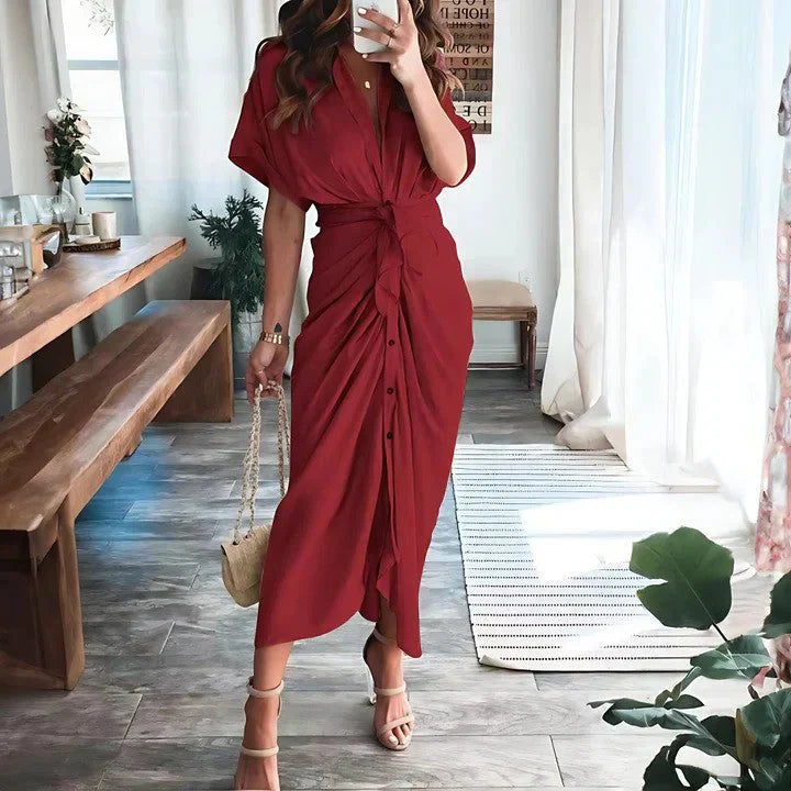 Women's Wedding Guest Collared V Neck Dress | Midi