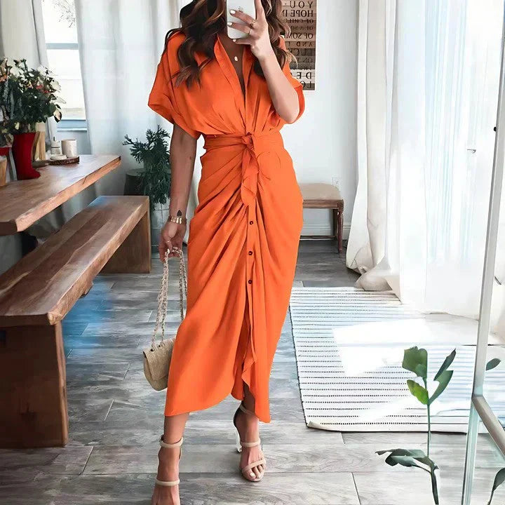 Women's Wedding Guest Collared V Neck Dress | Midi
