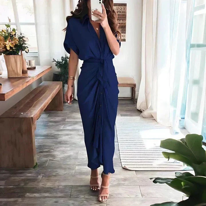 Women's Wedding Guest Collared V Neck Dress | Midi