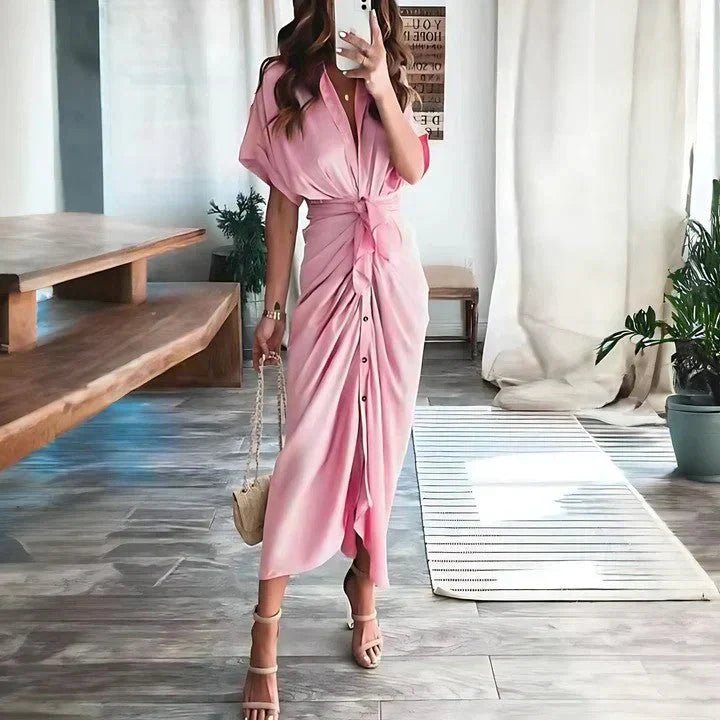 Women's Wedding Guest Collared V Neck Dress | Midi