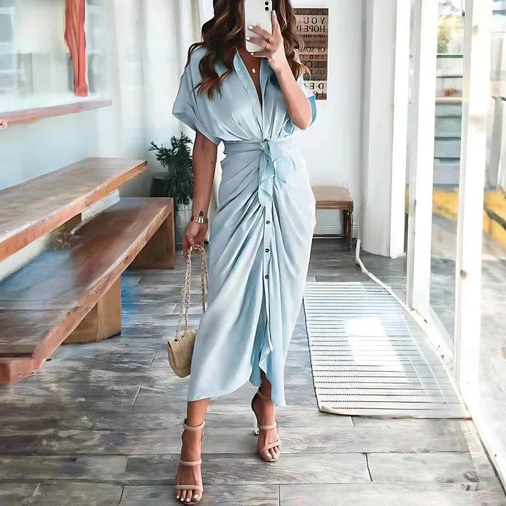 Women's Wedding Guest Collared V Neck Dress | Midi