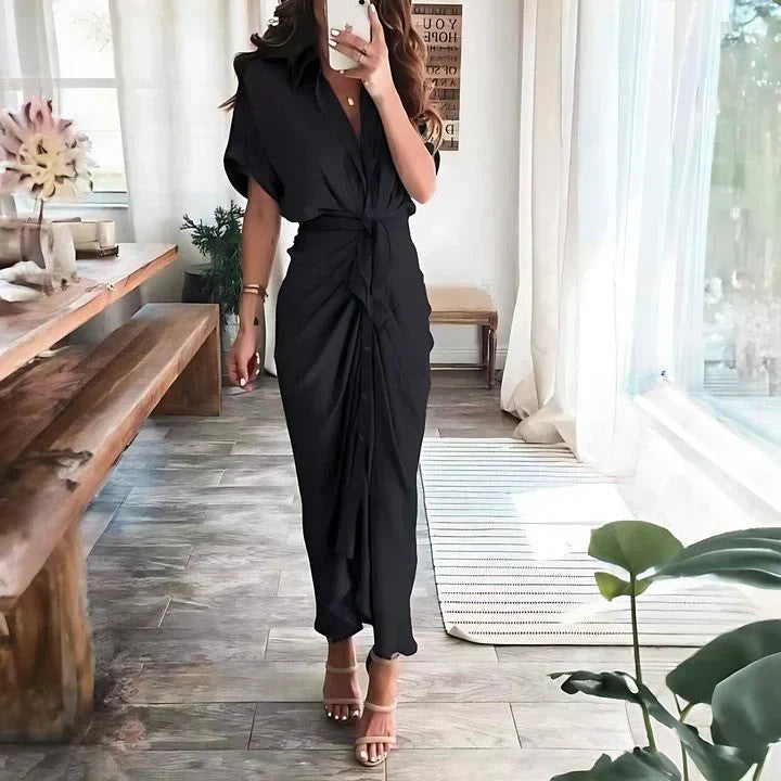 Women's Wedding Guest Collared V Neck Dress | Midi