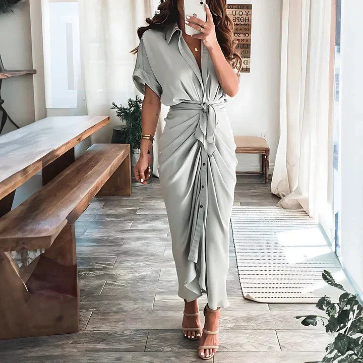 Women's Wedding Guest Collared V Neck Dress | Midi