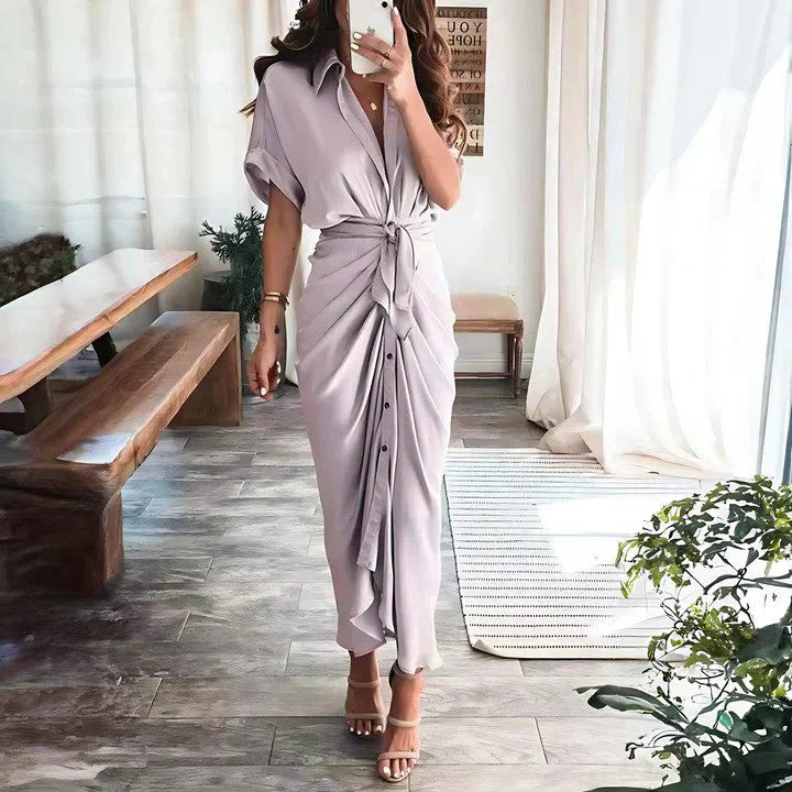 Women's Wedding Guest Collared V Neck Dress | Midi