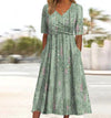 Women's Elegant Green Floral Summer Dress | Midi