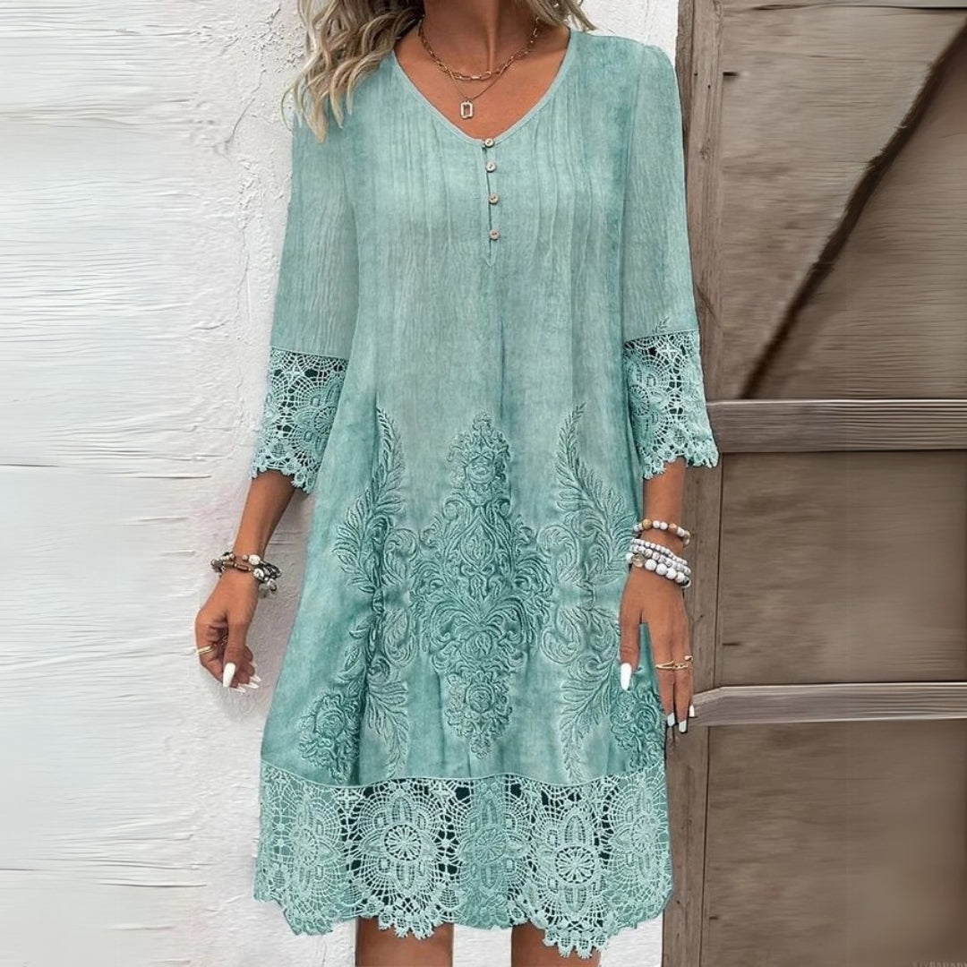 Women's Vintage Boho Floral A-Line Dress |  Midi