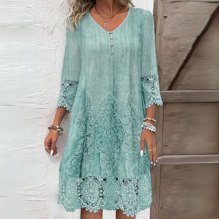 Women's Vintage Boho Floral A-Line Dress |  Midi