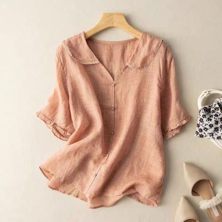Women's Vintage Blouse with Button Detail | Short Sleeves