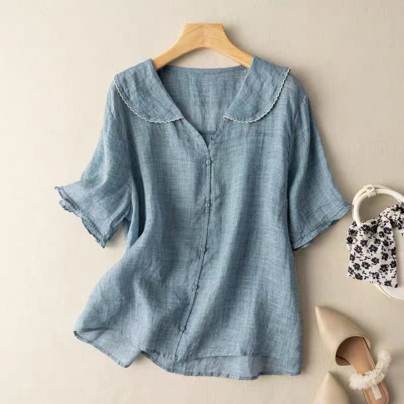 Women's Vintage Blouse with Button Detail | Short Sleeves