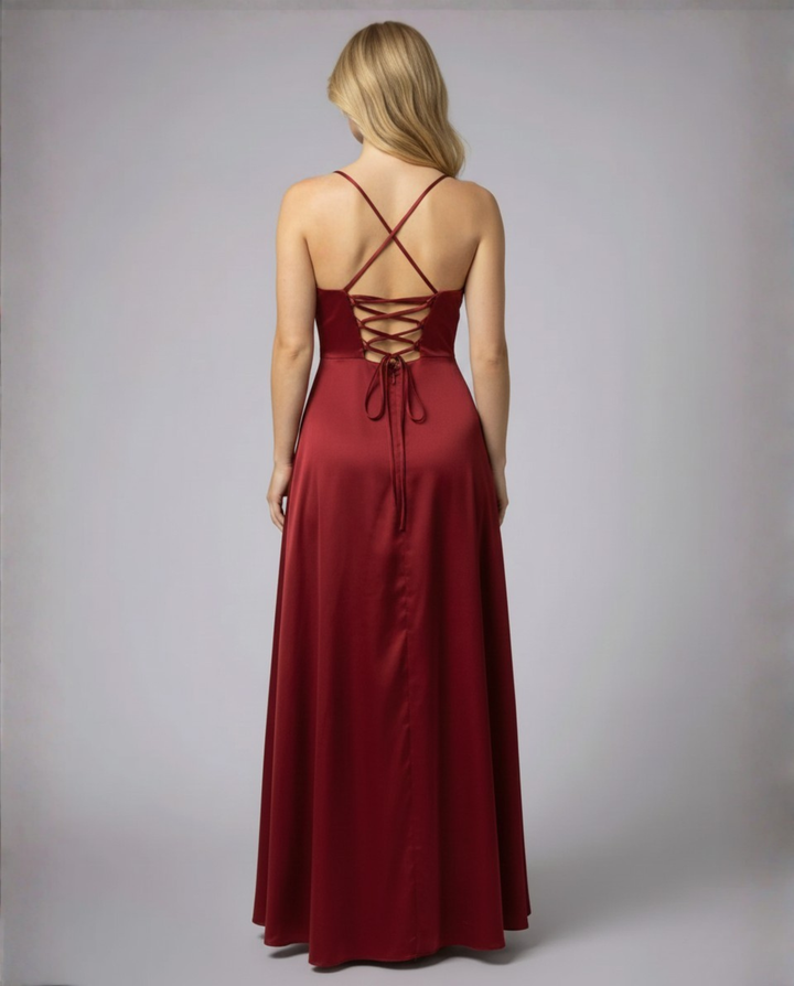 Women's Elegant Drape and Side Slit Evening Dress | Maxi