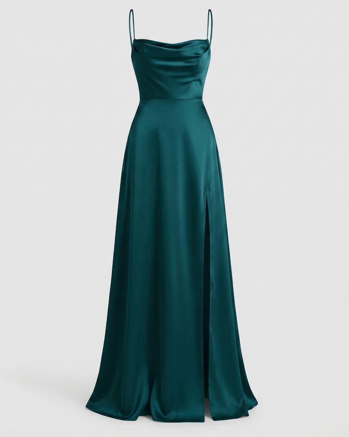 Women's Elegant Drape and Side Slit Evening Dress | Maxi