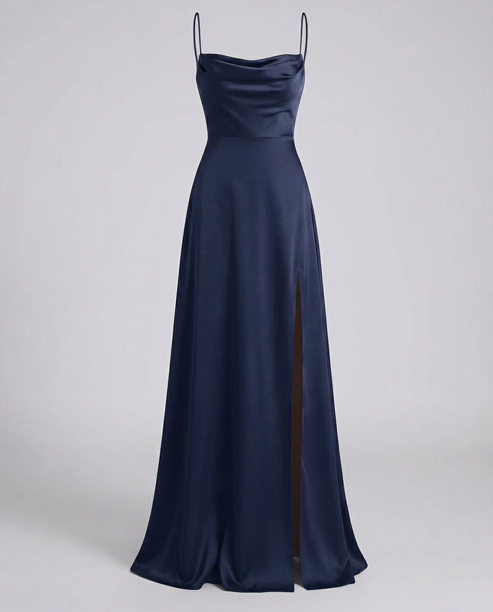 Women's Elegant Drape and Side Slit Evening Dress | Maxi