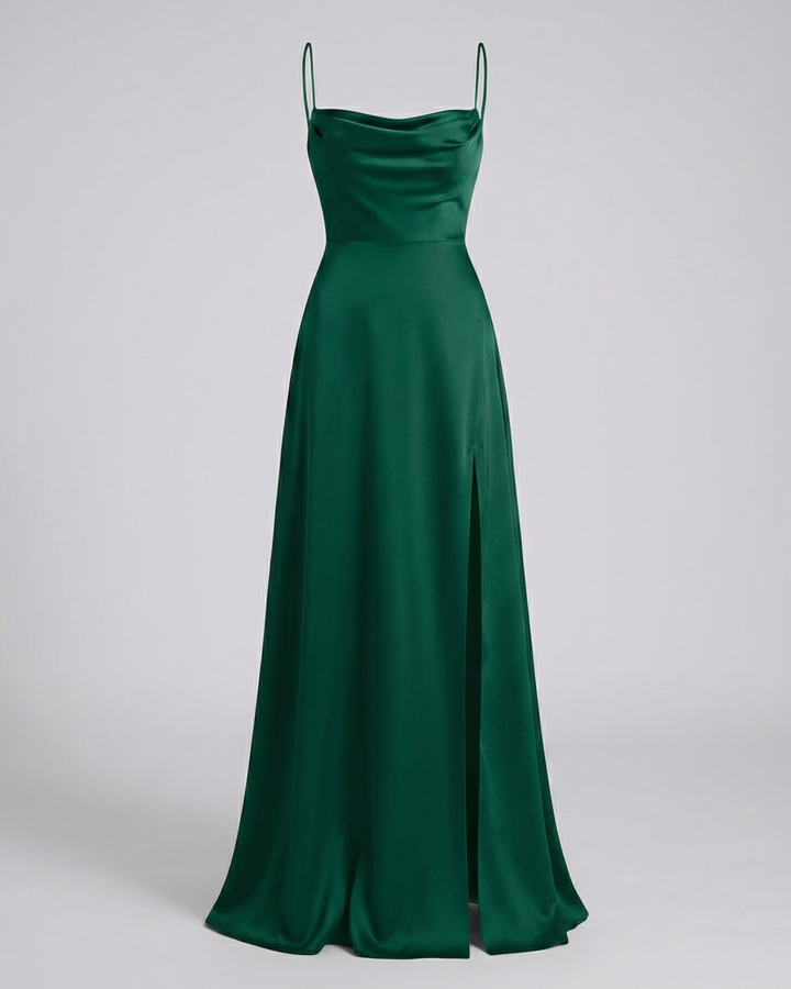 Women's Elegant Drape and Side Slit Evening Dress | Maxi
