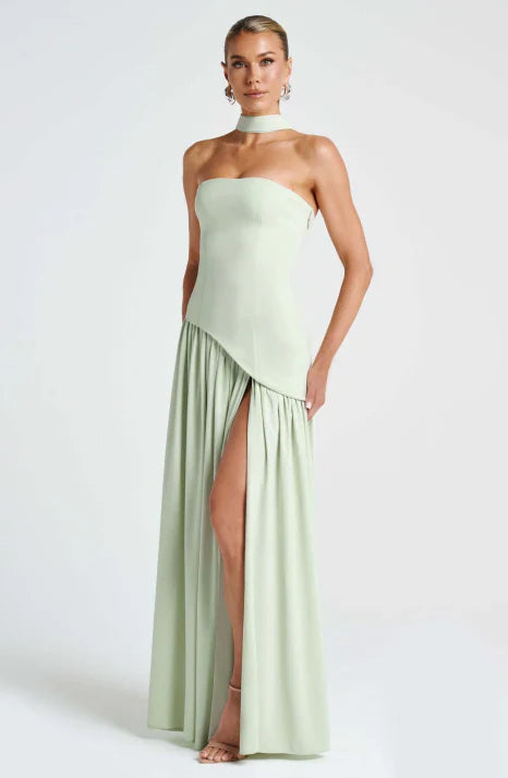 Women's Strapless Side Slit Wedding Guest Dress | Maxi