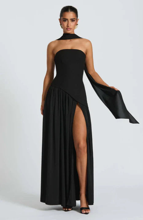 Women's Strapless Side Slit Wedding Guest Dress | Maxi