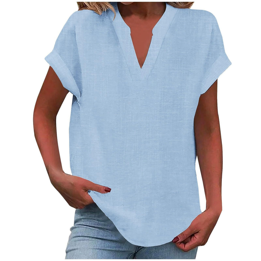 Women's Relaxed Fit Notch V-Neck Blouse | Short Sleeve