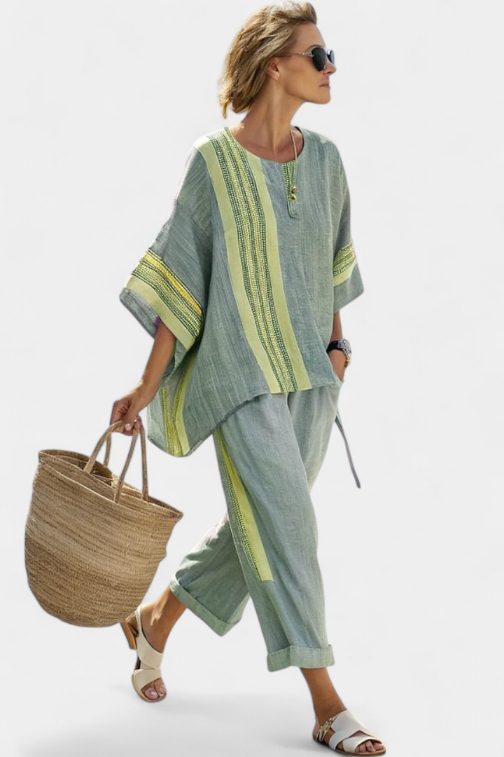 Women's Elegant Summer Striped Top and Pants Set | Two Piece