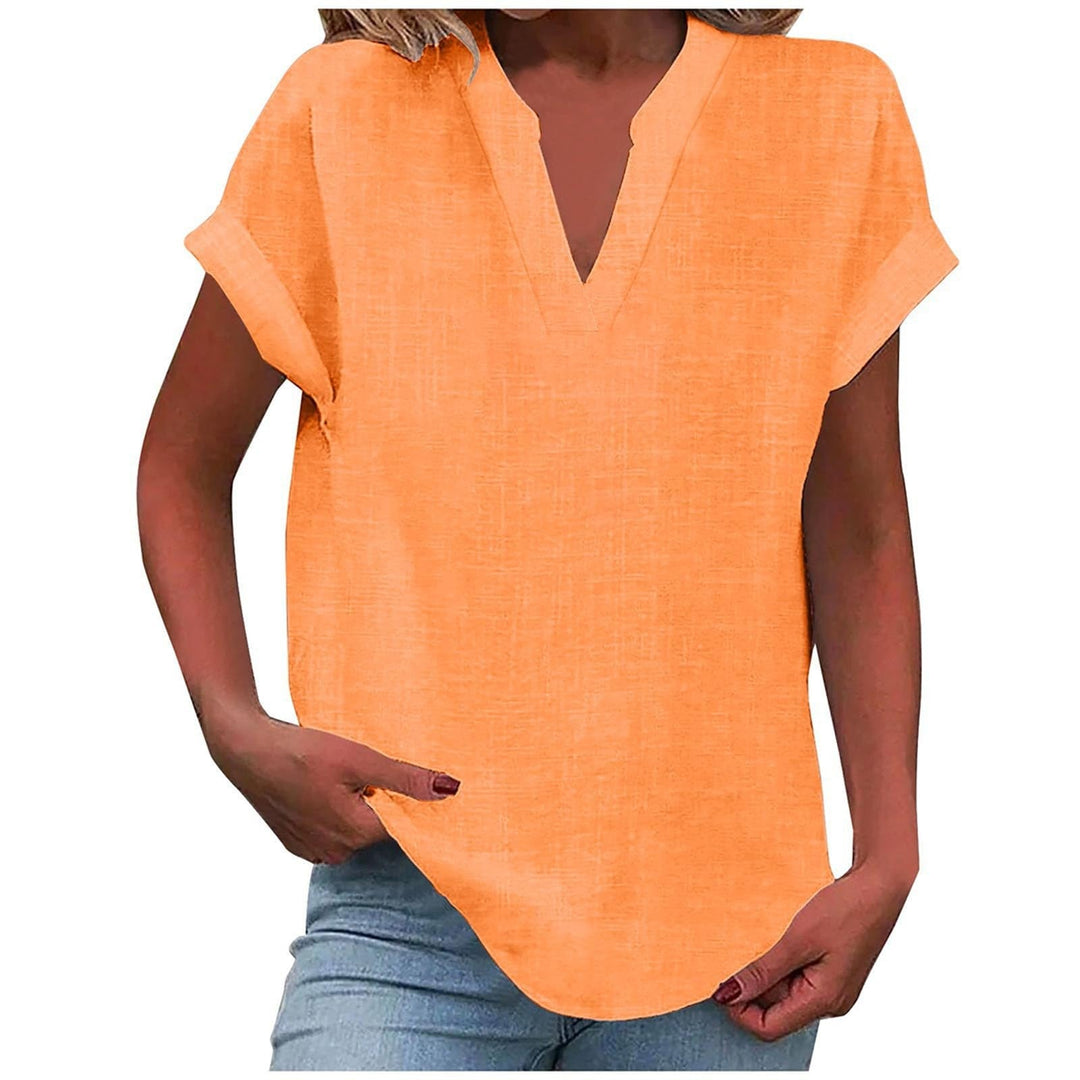 Women's Relaxed Fit Notch V-Neck Blouse | Short Sleeve