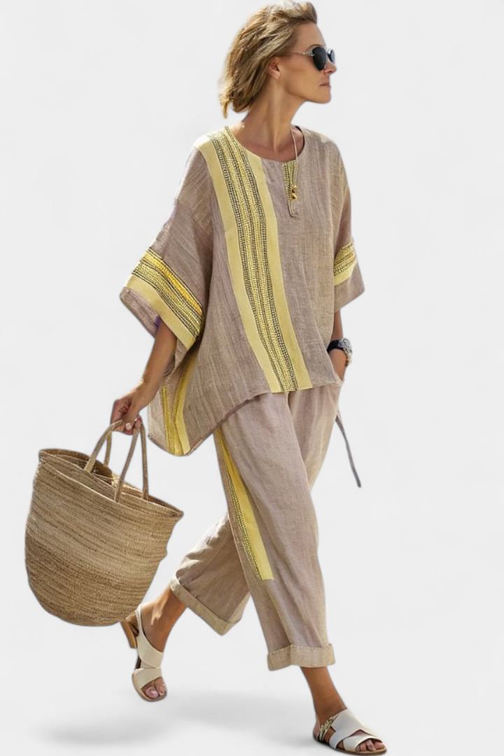 Women's Elegant Summer Striped Top and Pants Set | Two Piece