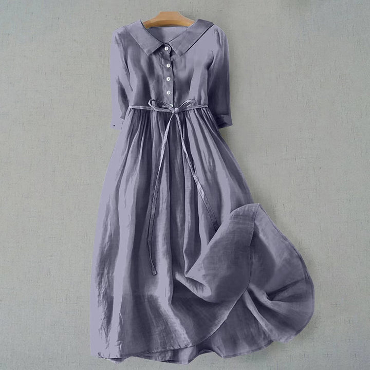 Women's Casual Button Detail Collared A-Line Dress | Midi