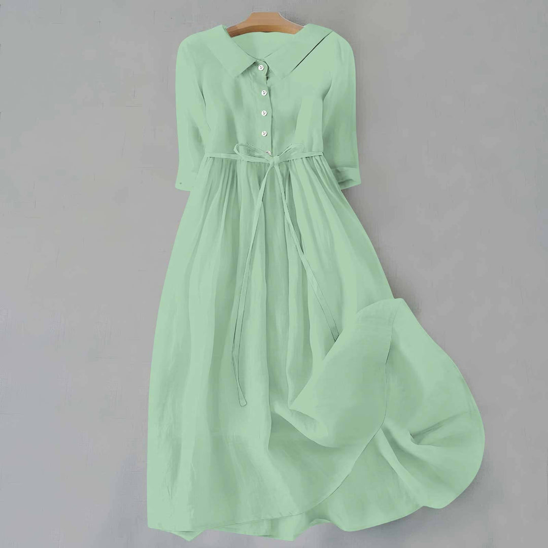 Women's Casual Button Detail Collared A-Line Dress | Midi