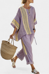 Women's Elegant Summer Striped Top and Pants Set | Two Piece