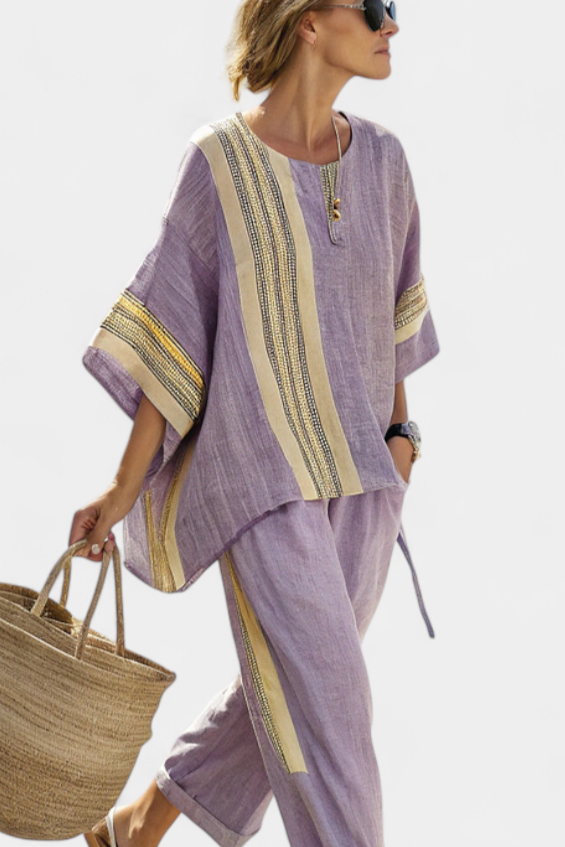 Women's Elegant Summer Striped Top and Pants Set | Two Piece