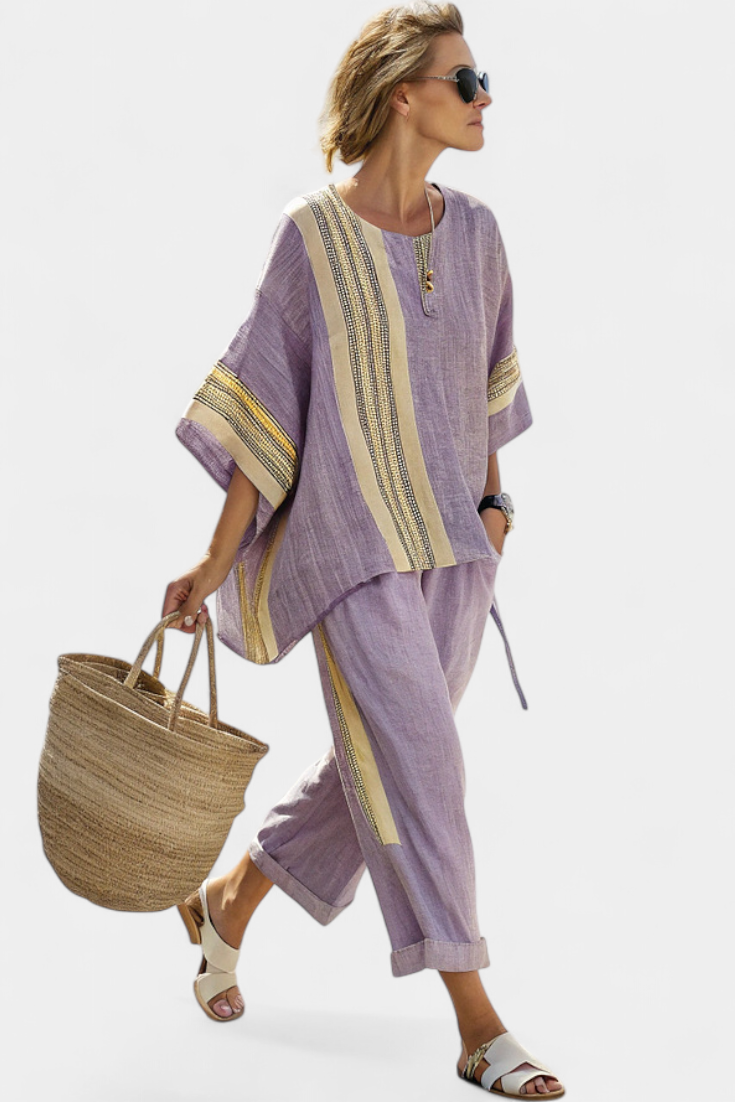 Women's Elegant Summer Striped Top and Pants Set | Two Piece
