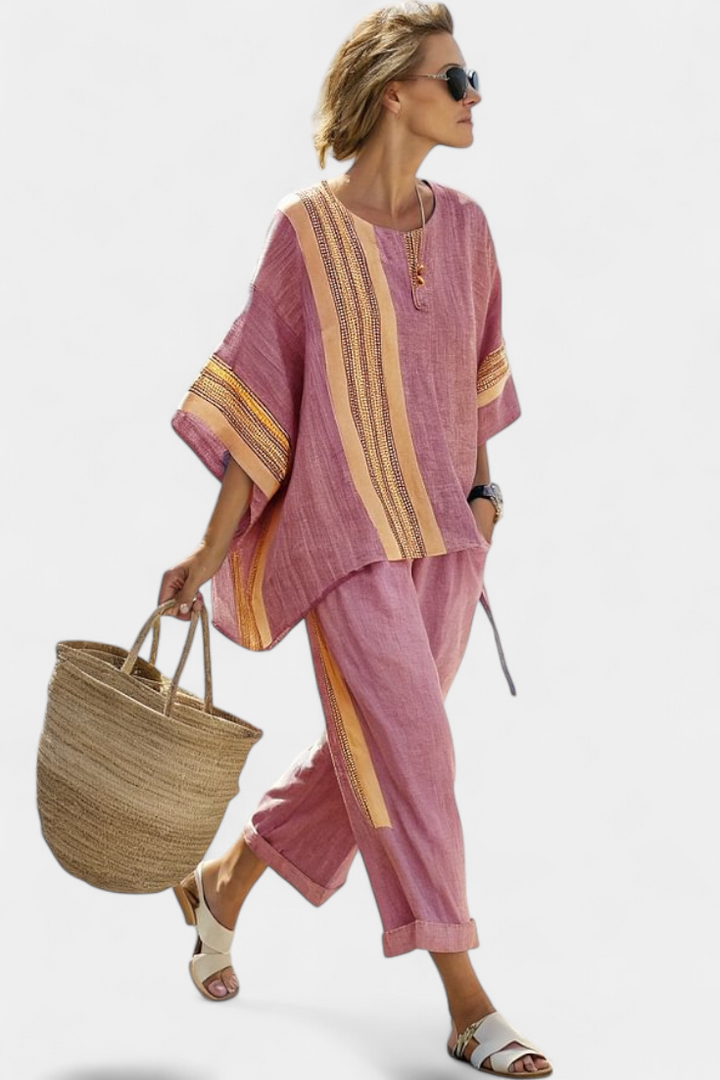 Women's Elegant Summer Striped Top and Pants Set | Two Piece