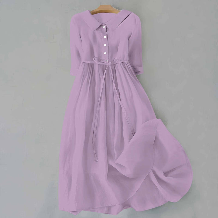 Women's Casual Button Detail Collared A-Line Dress | Midi