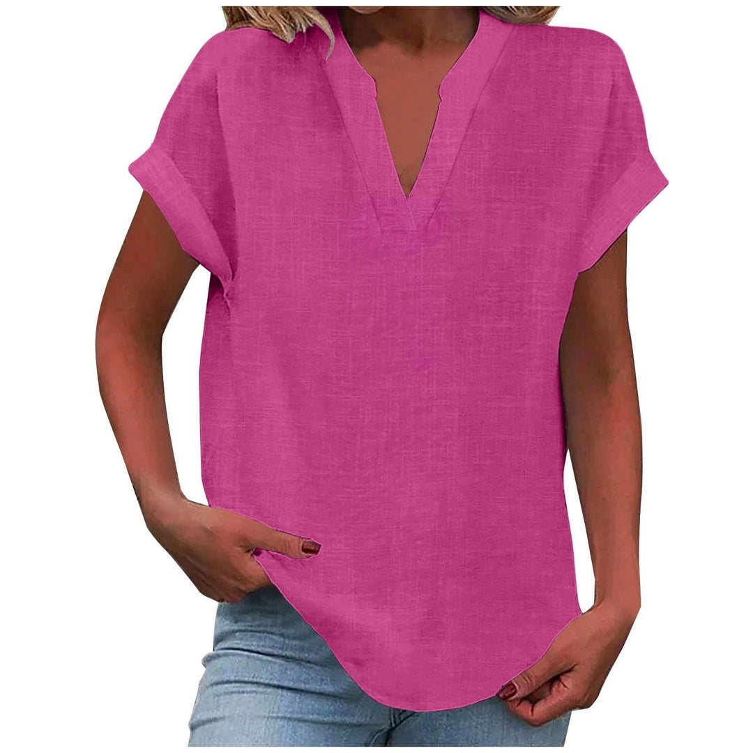 Women's Relaxed Fit Notch V-Neck Blouse | Short Sleeve