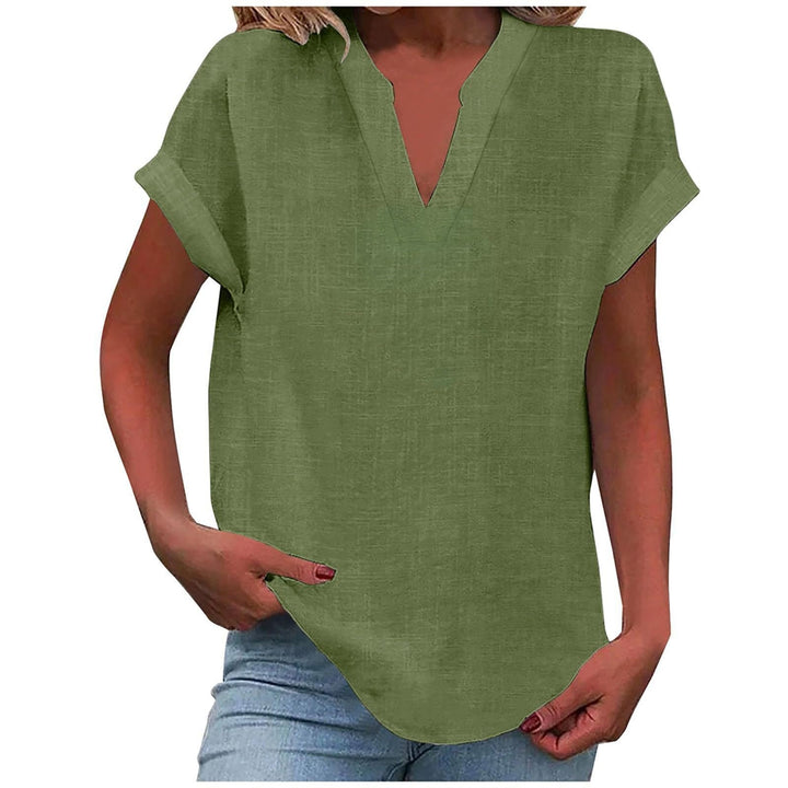 Women's Relaxed Fit Notch V-Neck Blouse | Short Sleeve