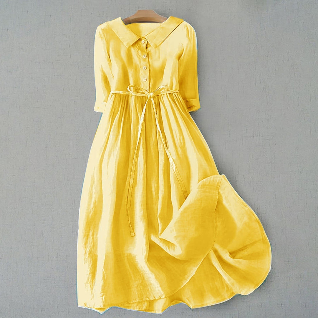 Women's Casual Button Detail Collared A-Line Dress | Midi
