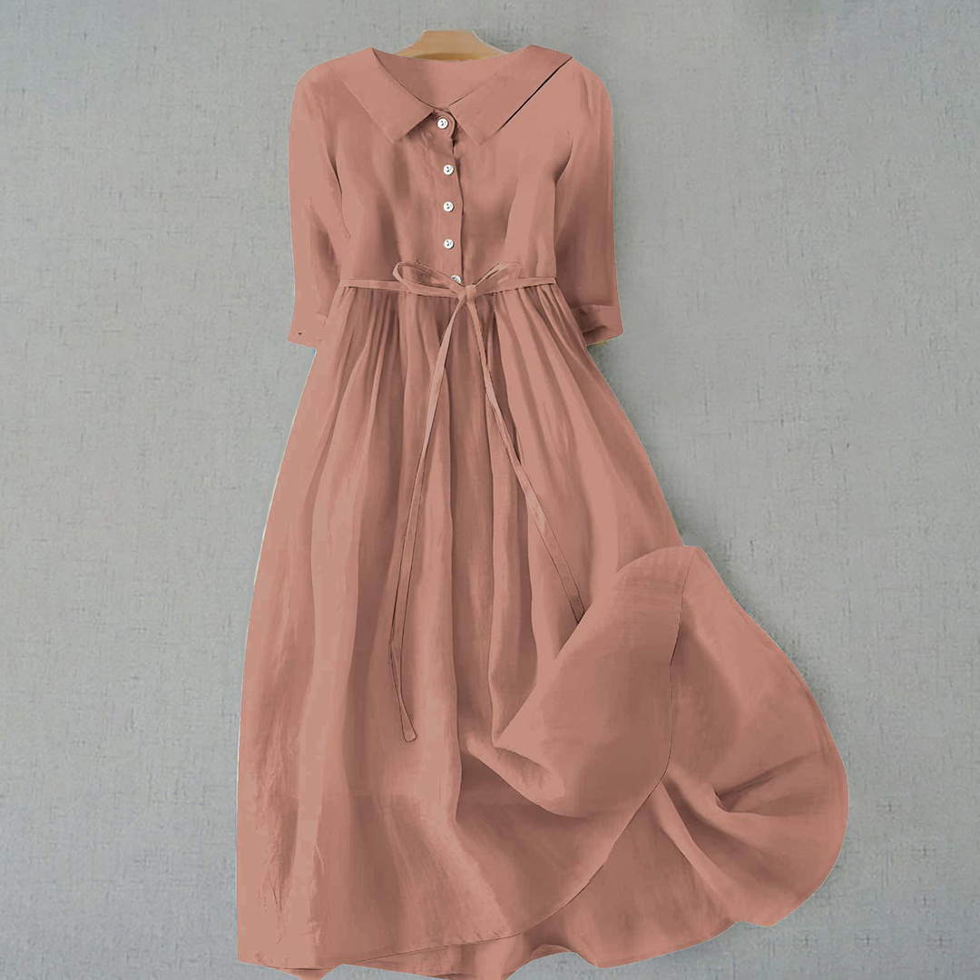 Women's Casual Button Detail Collared A-Line Dress | Midi