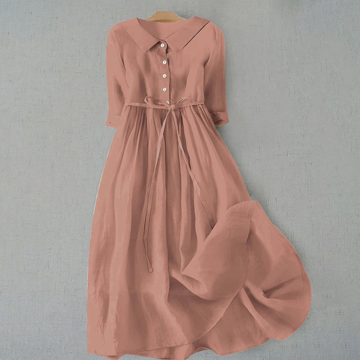 Women's Casual Button Detail Collared A-Line Dress | Midi