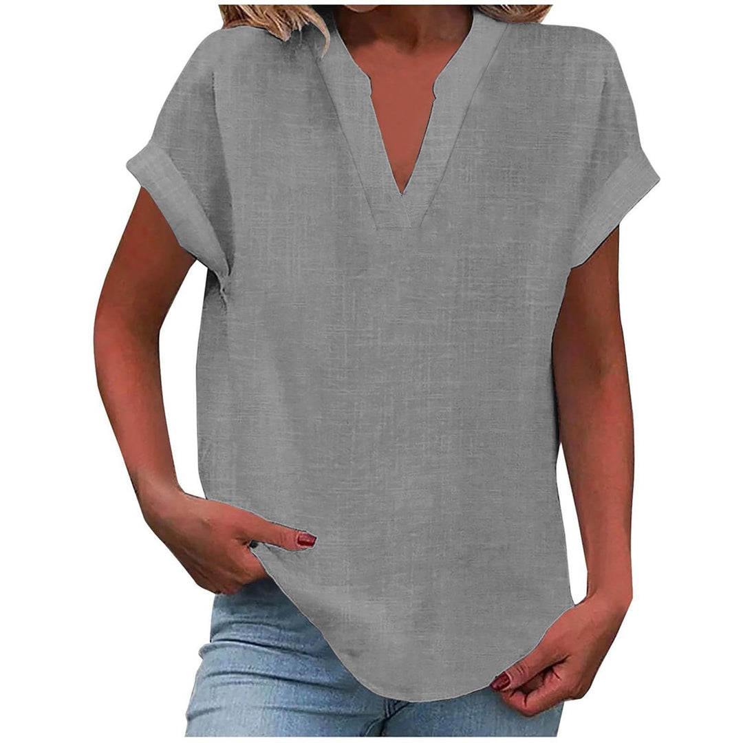Women's Relaxed Fit Notch V-Neck Blouse | Short Sleeve
