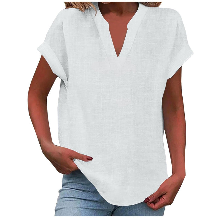 Women's Relaxed Fit Notch V-Neck Blouse | Short Sleeve