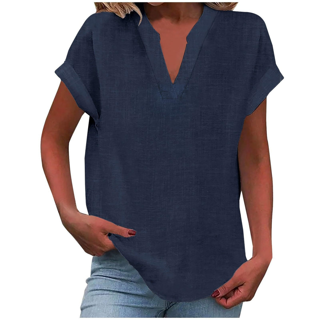 Women's Relaxed Fit Notch V-Neck Blouse | Short Sleeve