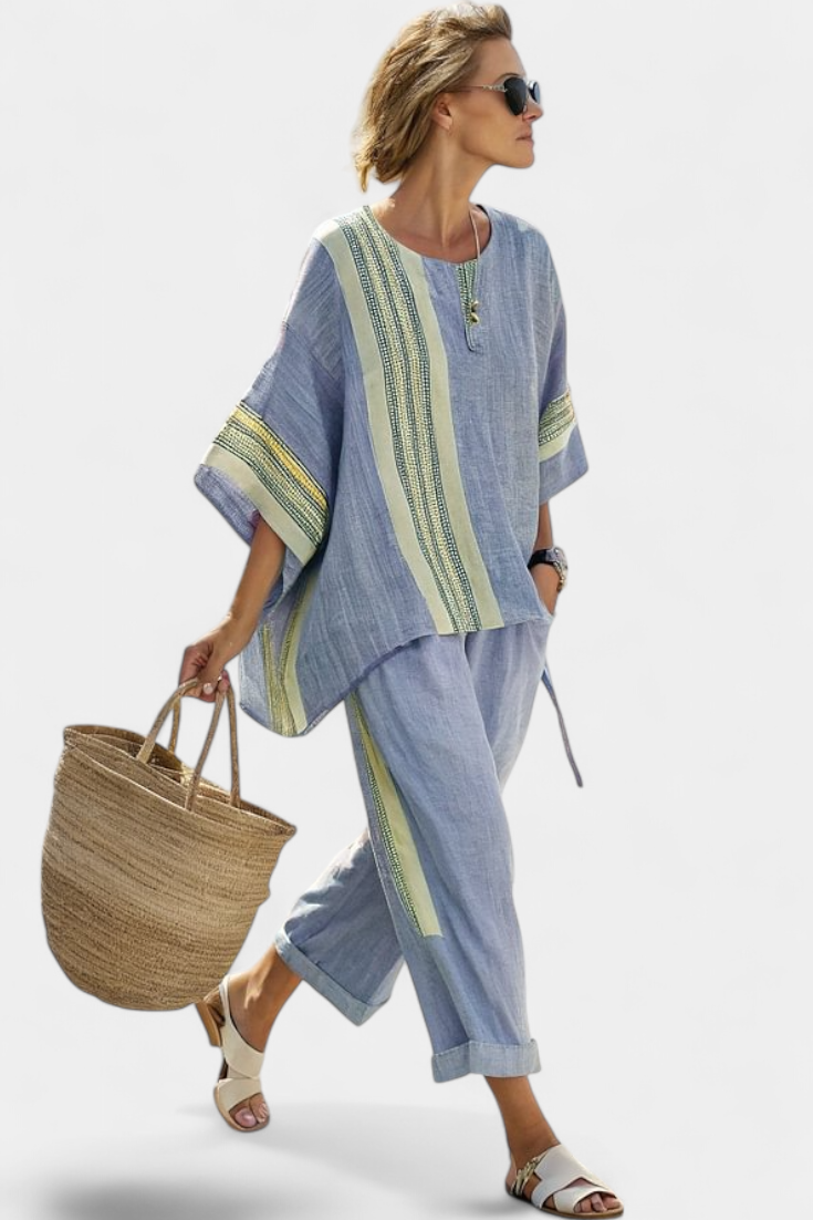 Women's Elegant Summer Striped Top and Pants Set | Two Piece