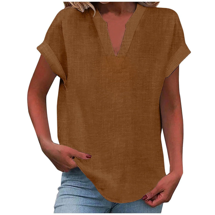 Women's Relaxed Fit Notch V-Neck Blouse | Short Sleeve